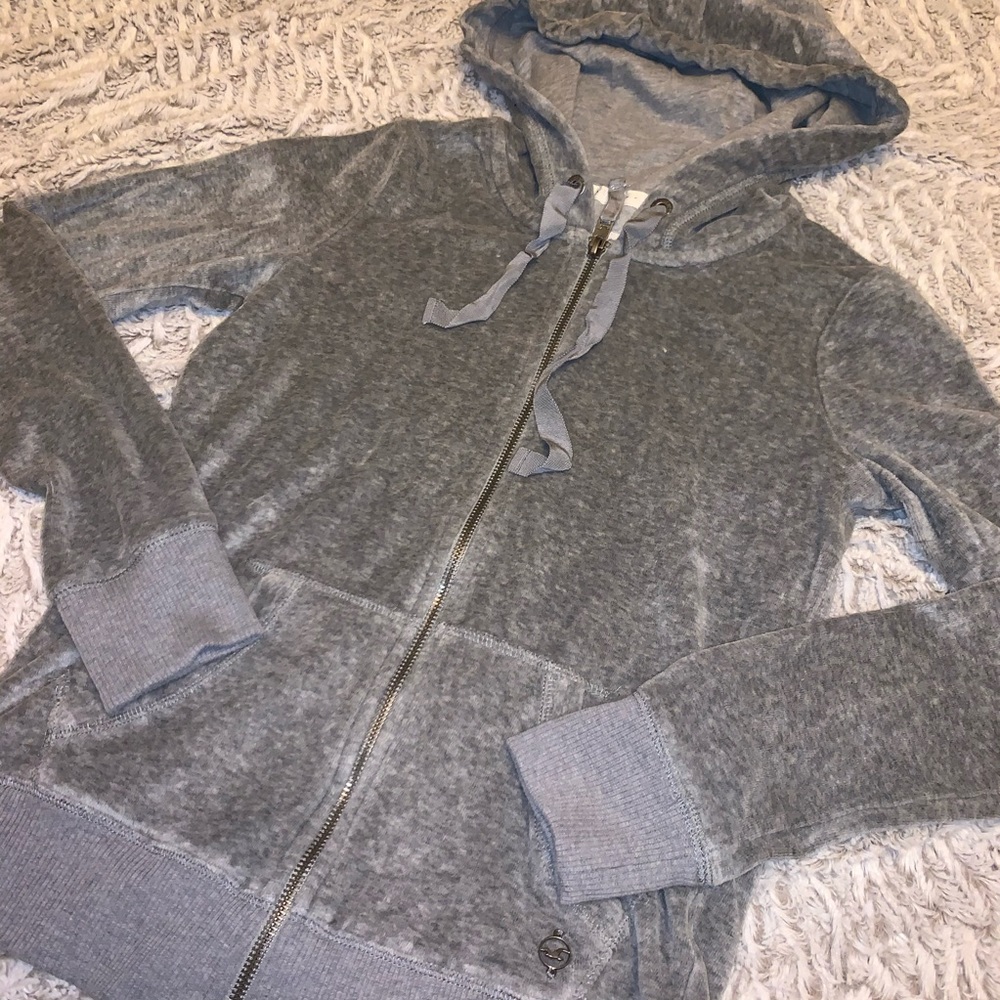 Hollister Gray Velour Zip Up Hoodie